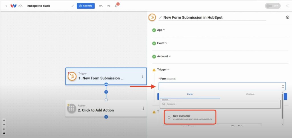 Select the form that you want the trigger to monitor for submissions.