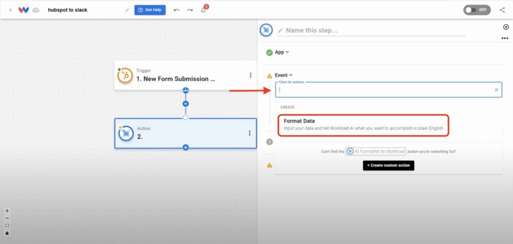 Select Format Data as the action event.