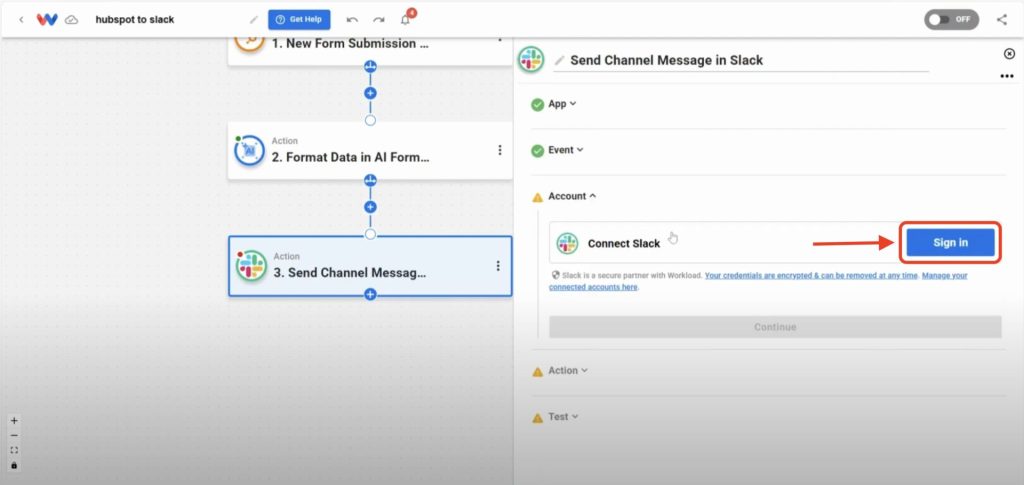 Sign into your Slack account to securely connect to Workload.