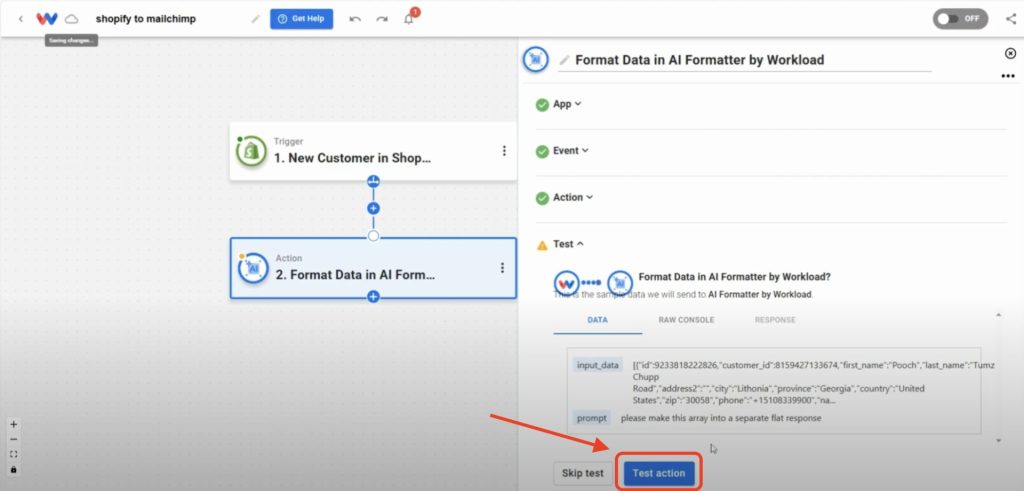 Test the AI Formatter step and verify the results.