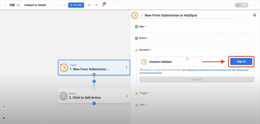 Sign in to securely connect your Hubspot account.