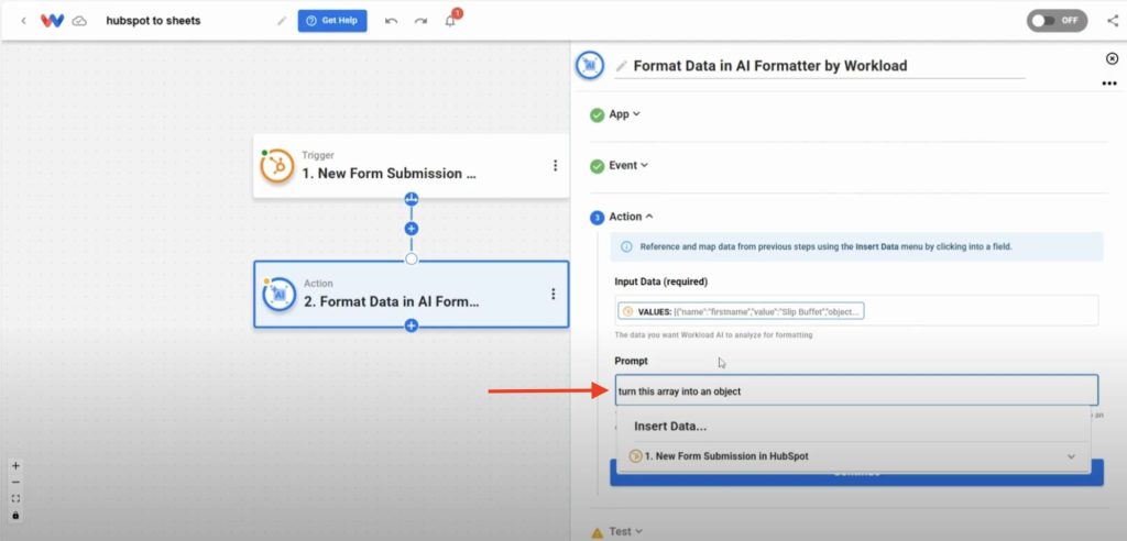 Enter a prompt that tells the AI Formatter what to do with the Input Data.