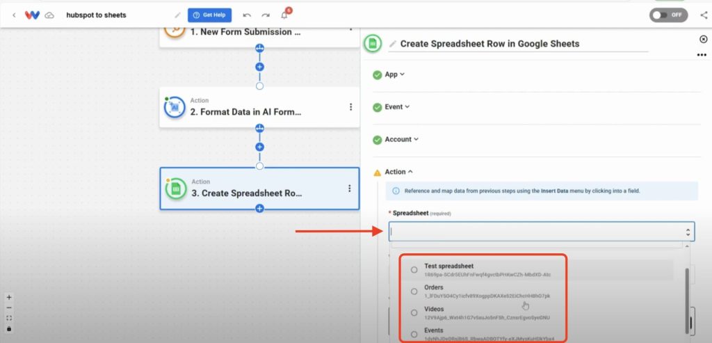 Select the spreadsheet that you want to update.