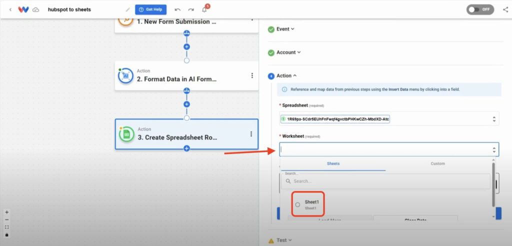 Choose the worksheet within the spreadsheet to update.